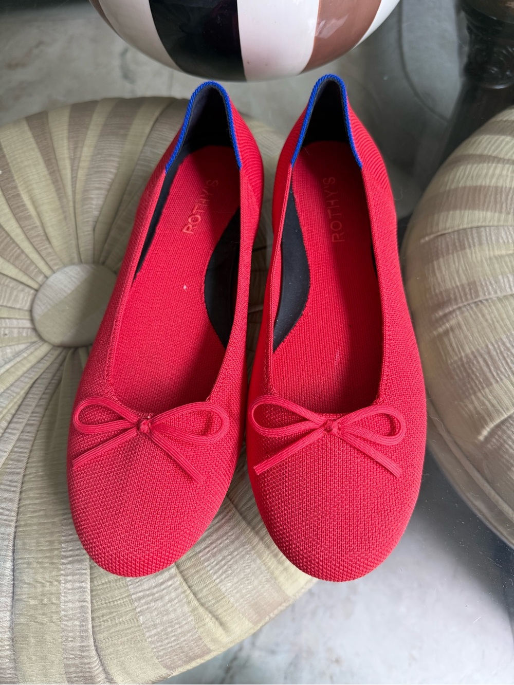 Rothy's Red Knit Bow Ballet Flats